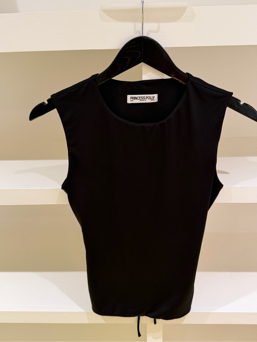 Princess Polly Black Open Back Tie Tank Top (black, size 6)